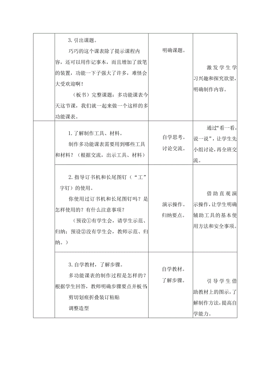 江苏凤凰科学技术出版社小学劳动一年级下册01多功能课表教学设计.docx_第2页