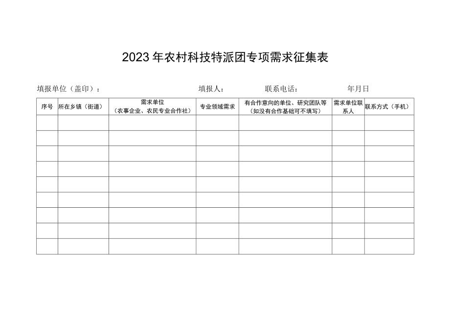 2023年农村科技特派团专项需求征集表.docx_第1页