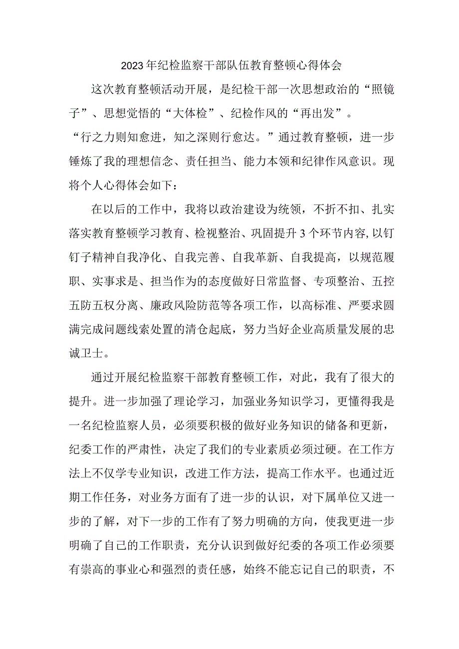 2023年大学纪检监察干部队伍教育整顿心得体会合辑三篇.docx_第1页