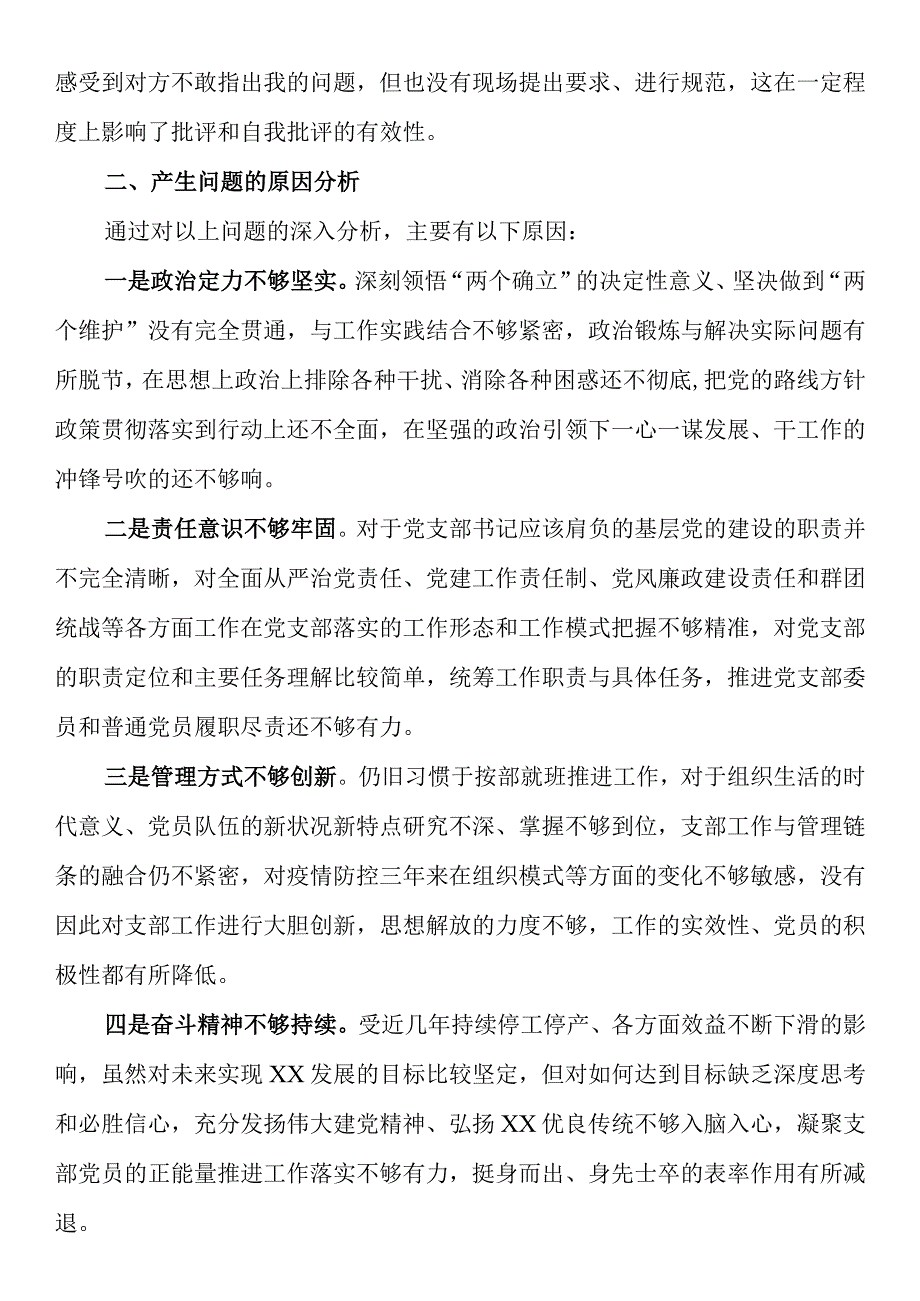 2023年度组织生活会个人发言提纲党支部书记).docx_第3页