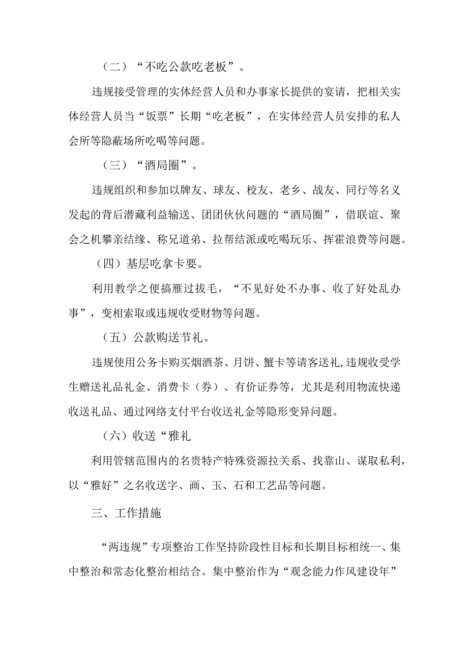 2023年度学校开展两违规问题专项整治行动计划.docx_第2页