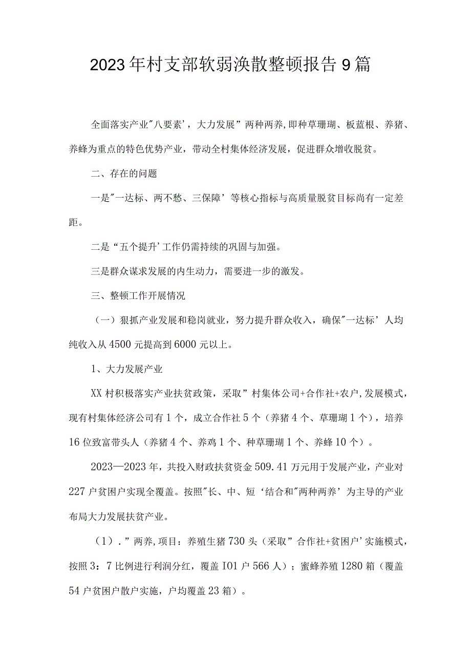 2023年村支部软弱涣散整顿报告9篇.docx_第1页