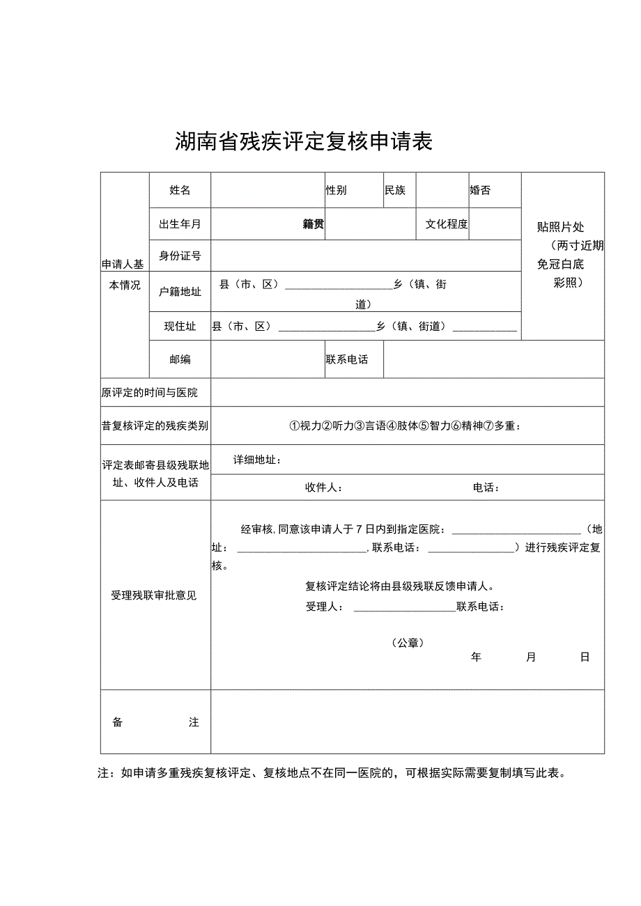 湖南省残疾评定复核申请表通知单.docx_第1页