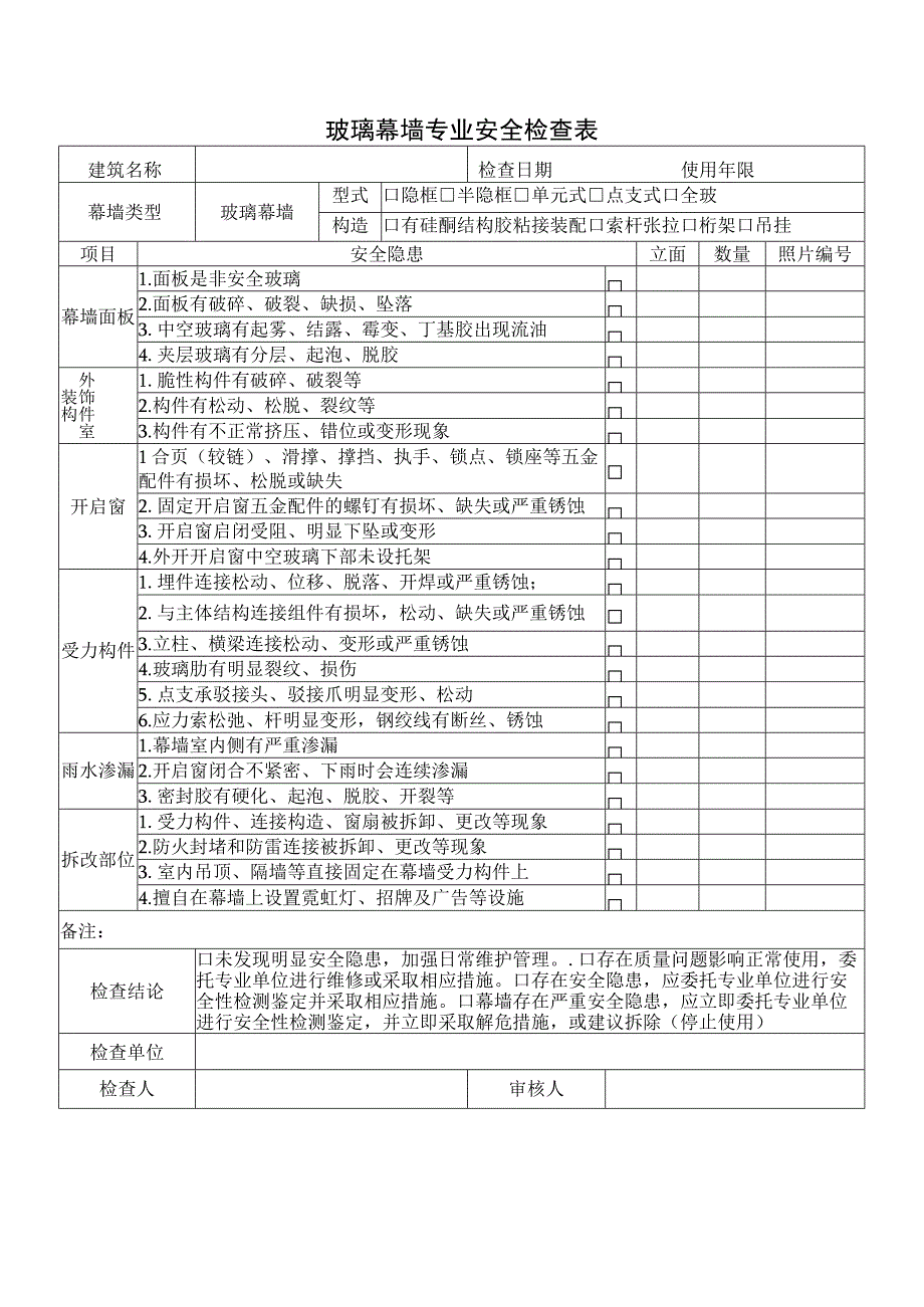 玻璃幕墙专业安全隐患检查现场记录.docx_第1页