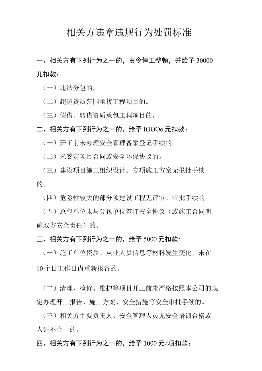 相关方违章违规行为处罚标准.docx_第1页