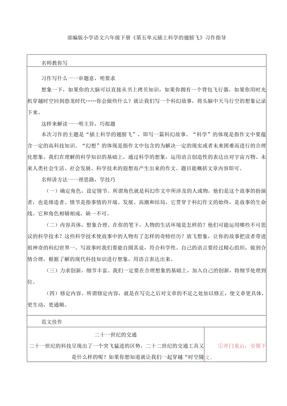 第五单元插上科学的翅膀飞写作指导与范文点评.docx_第1页