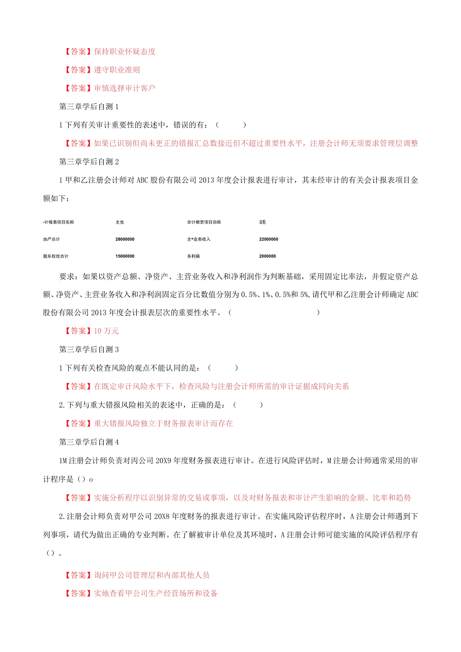 电大国家开放大学一平台审计学学习测验学后自测111章形考任务题库及答案.docx_第3页