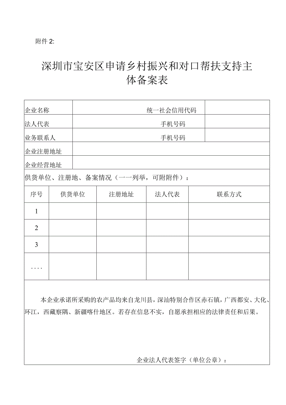 深圳市宝安区申请乡村振兴和对口帮扶支持主体备案表.docx_第1页