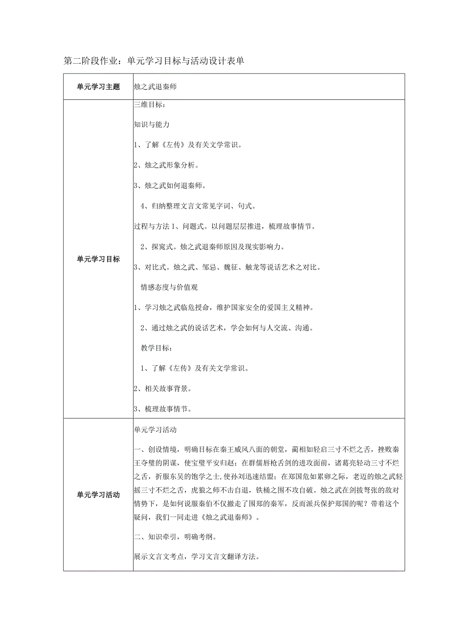 烛之武退秦师单元学习目标与活动设计.docx_第1页