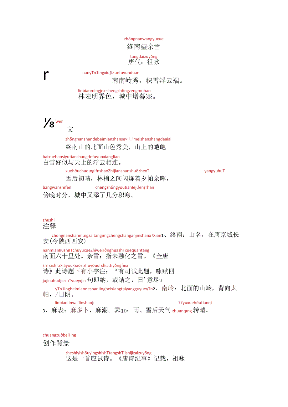 终南望余雪祖咏(带拼音注音注释精校).docx_第1页