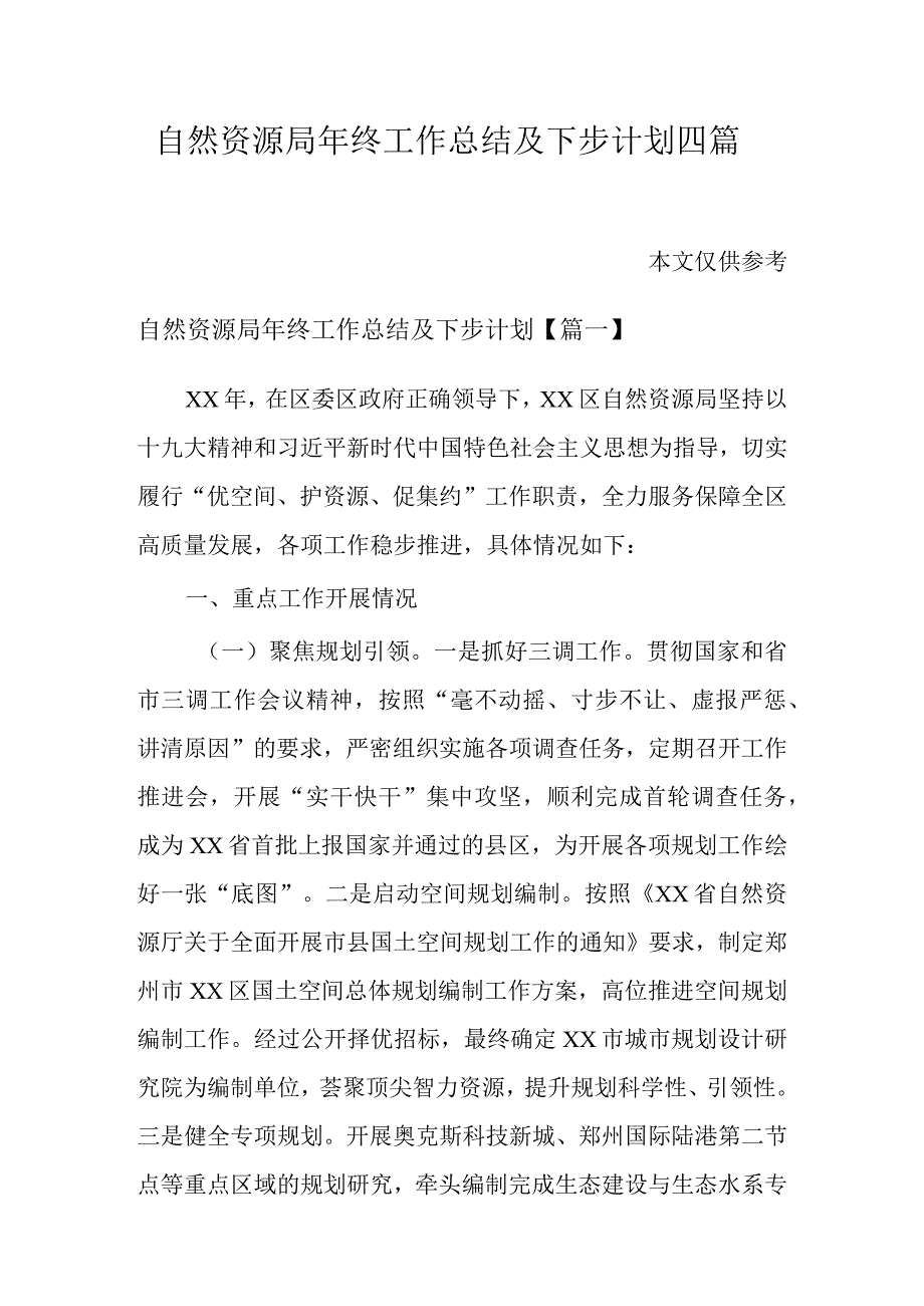 自然资源局年终工作总结及下步计划四篇.docx_第1页