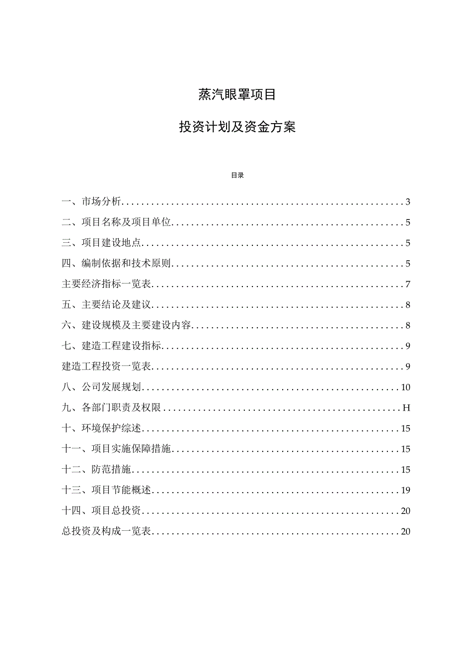 蒸汽眼罩项目投资计划及资金方案.docx_第1页