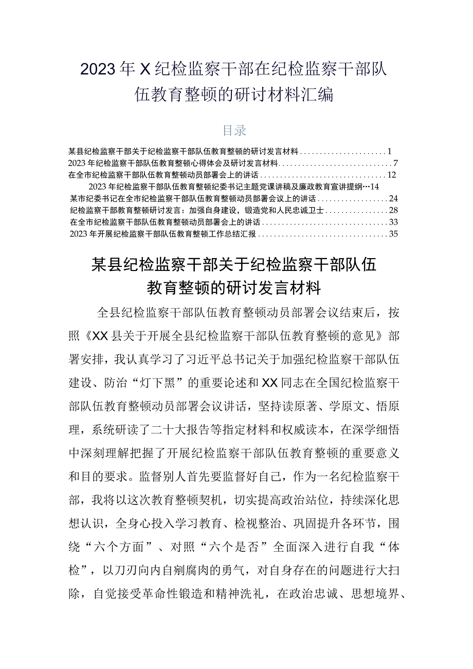 2023年X纪检监察干部在纪检监察干部队伍教育整顿的研讨材料汇编.docx_第1页