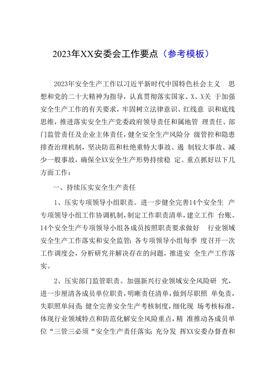 2023年XX安委会工作要点（参考模板）.docx_第1页