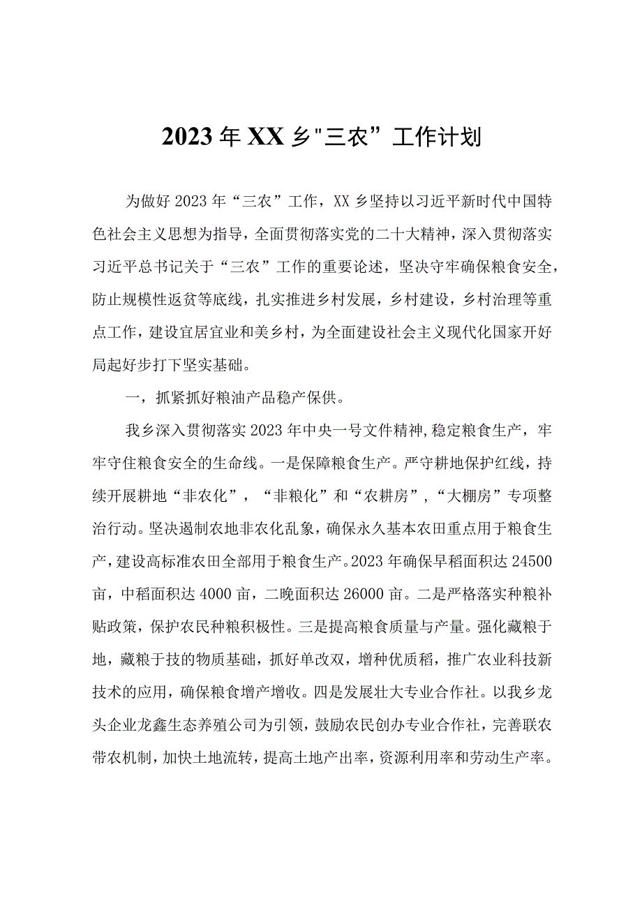 2023年XX乡三农工作计划.docx_第1页