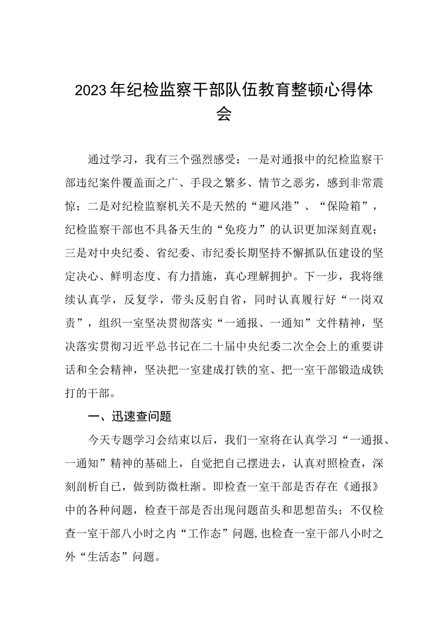 2023年全国纪检监察干部队伍教育整顿活动的心得体会九篇.docx_第1页