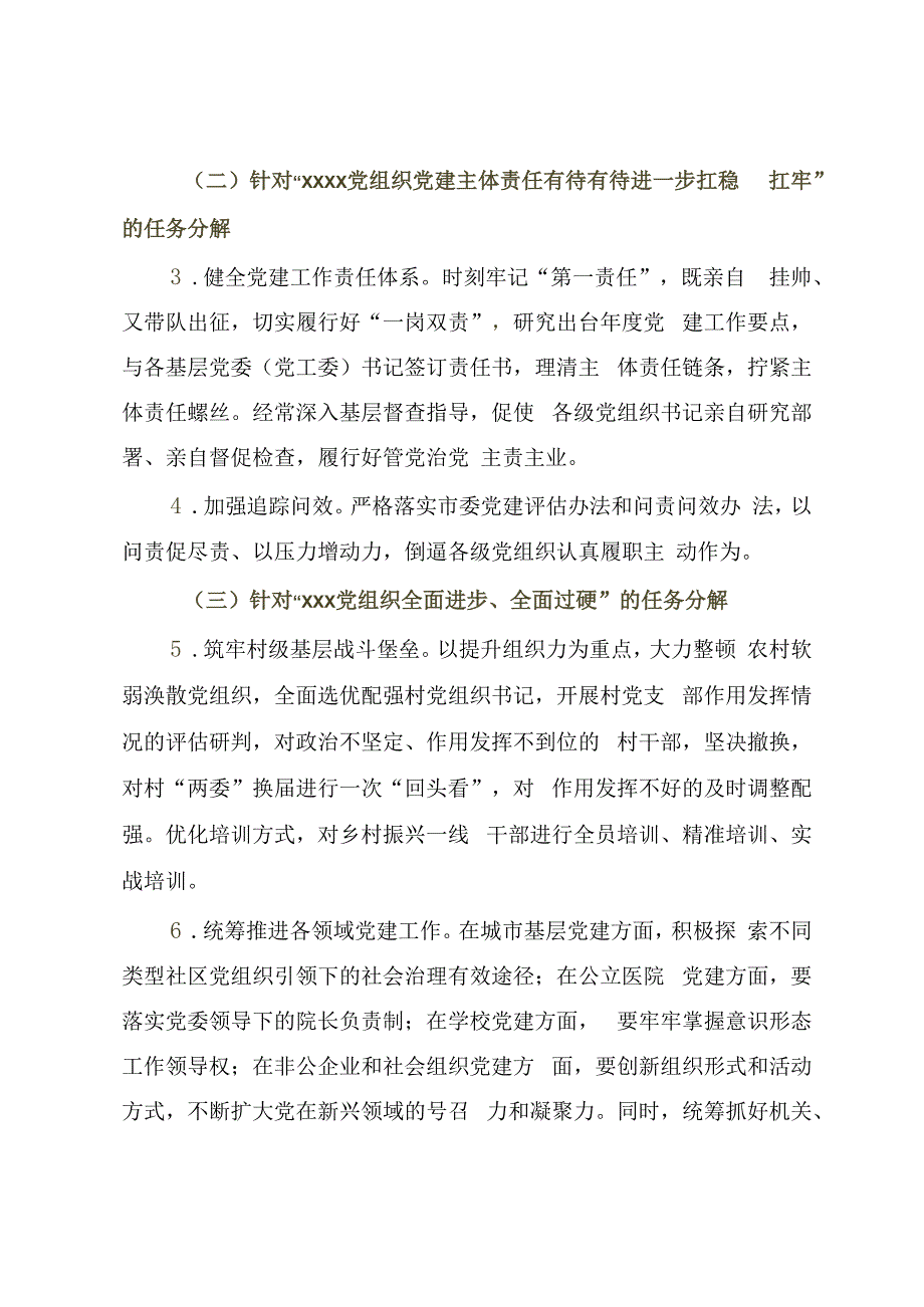 2023年关于落实XX基层党委（党工委）抓党建工作述职评议会议查摆问题整改任务分解的工作方案.docx_第3页