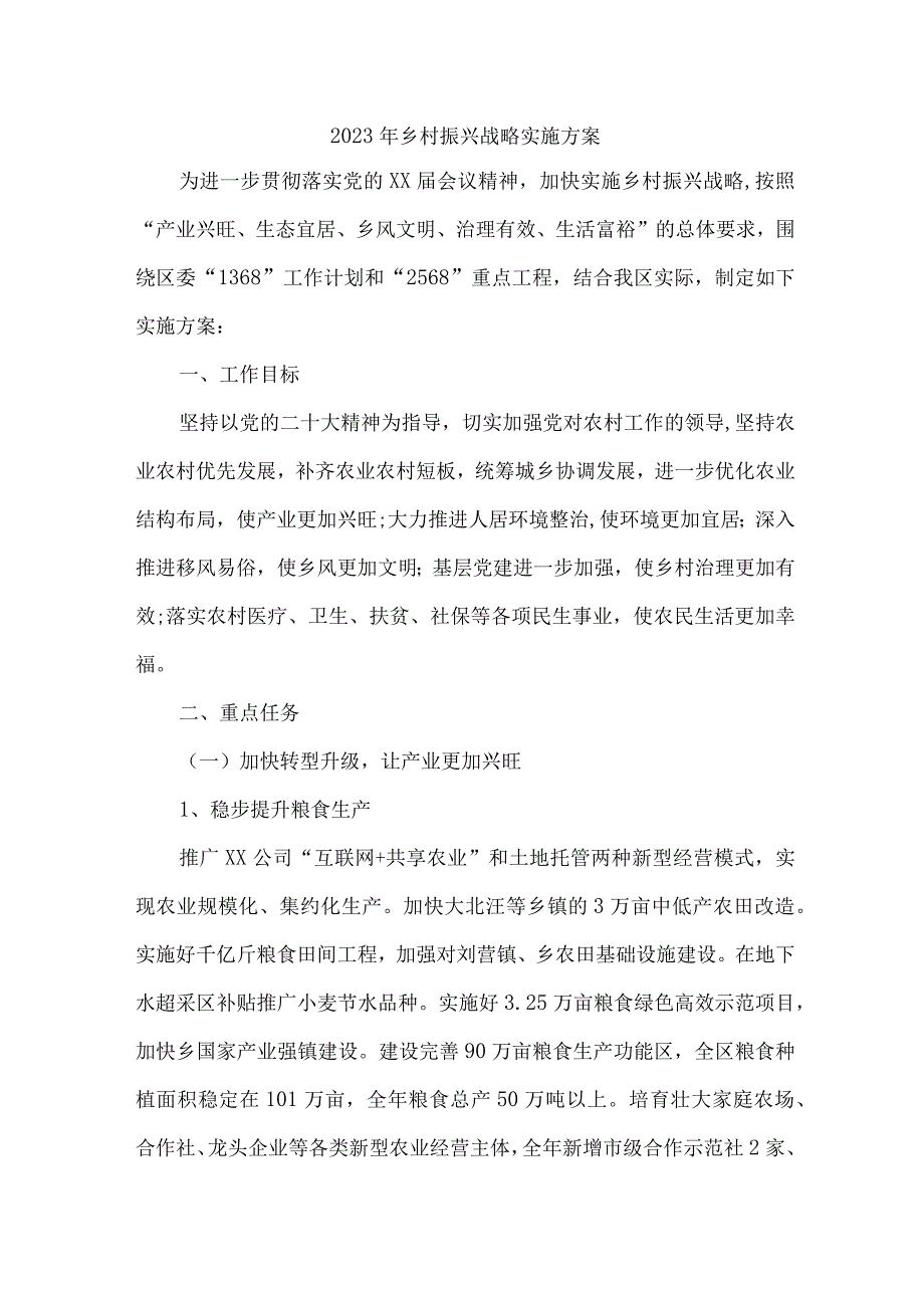 2023年市区开展乡村振兴战略实施工作方案 （7份）.docx_第1页