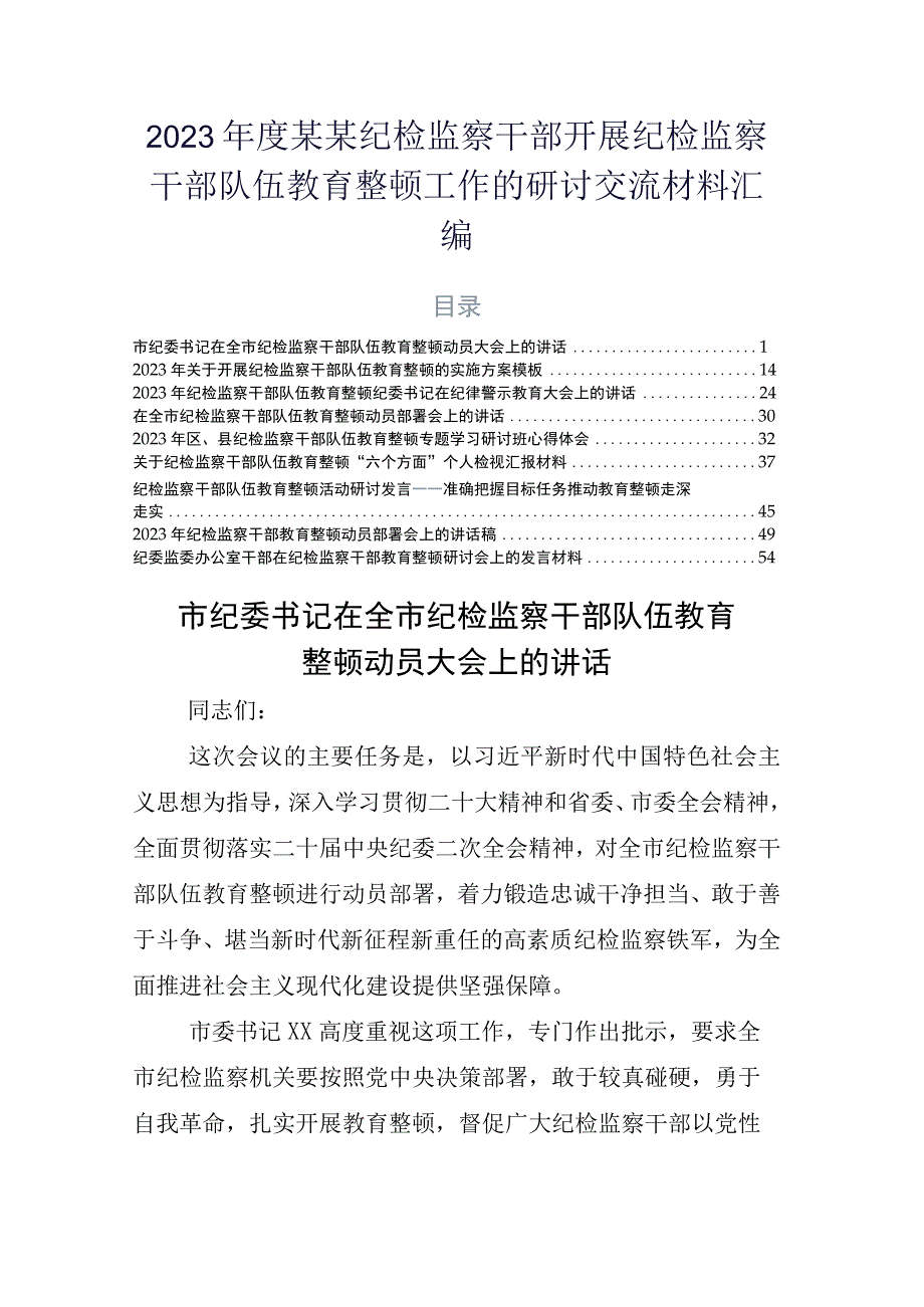 2023年度某某纪检监察干部开展纪检监察干部队伍教育整顿工作的研讨交流材料汇编.docx_第1页