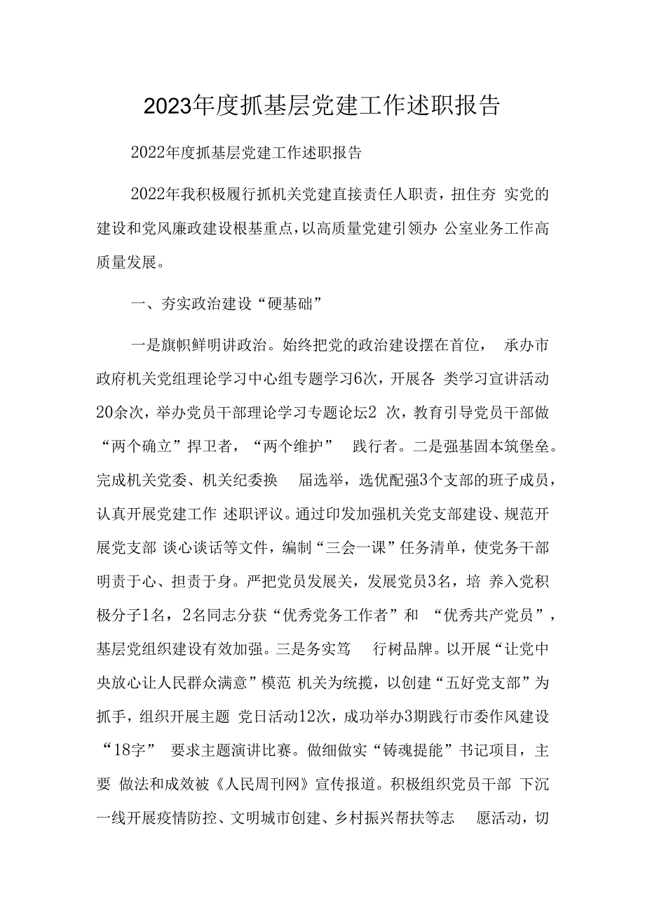 2023年度抓基层党建工作述职报告.docx_第1页