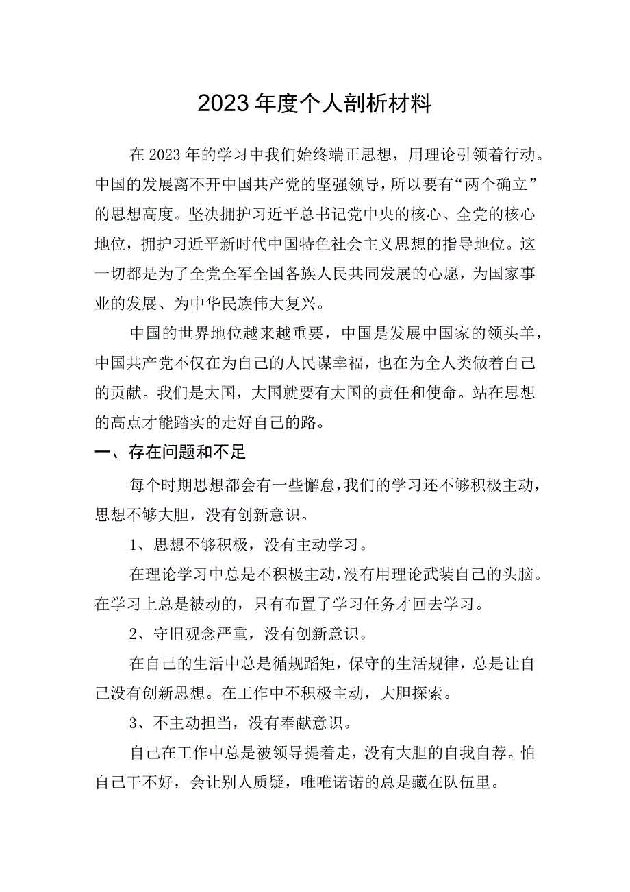 2023年度个人剖析材料.docx_第1页