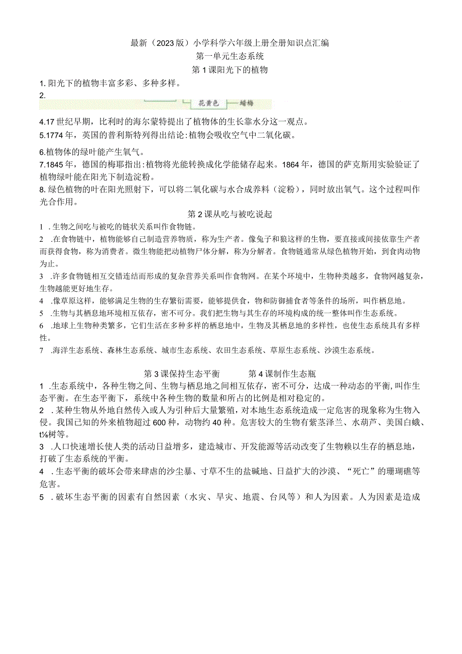 2023年小学6年级上科学册知识点汇编.docx_第1页