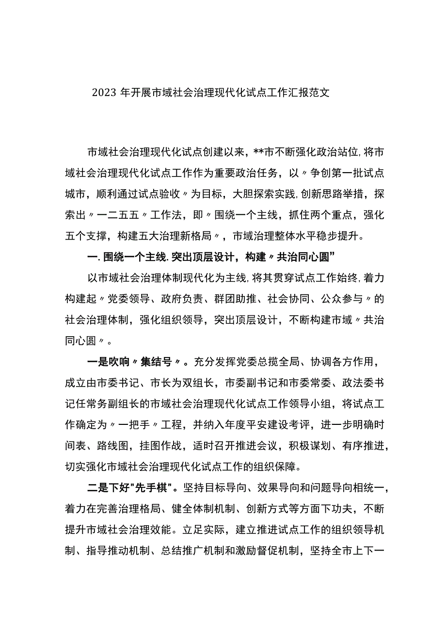 2023 年开展市域社会治理现代化试点工作汇报.docx_第1页