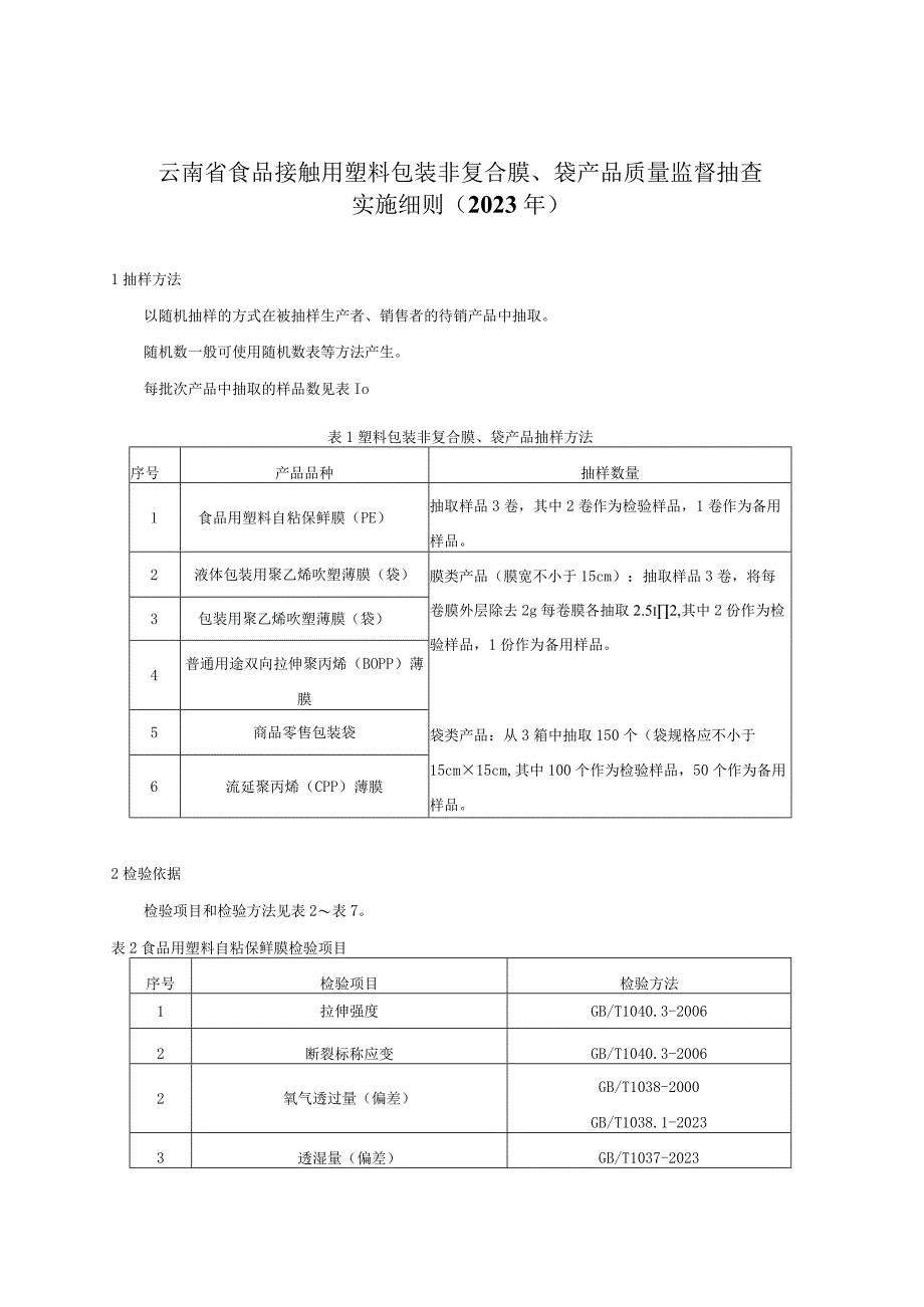 010 2023年云南省食品接触用塑料包装非复合膜袋产品质量监督抽查实施细则.docx_第1页