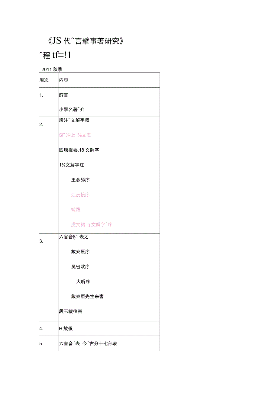 0历代语言学专着研究课程计划2011秋季.docx_第1页