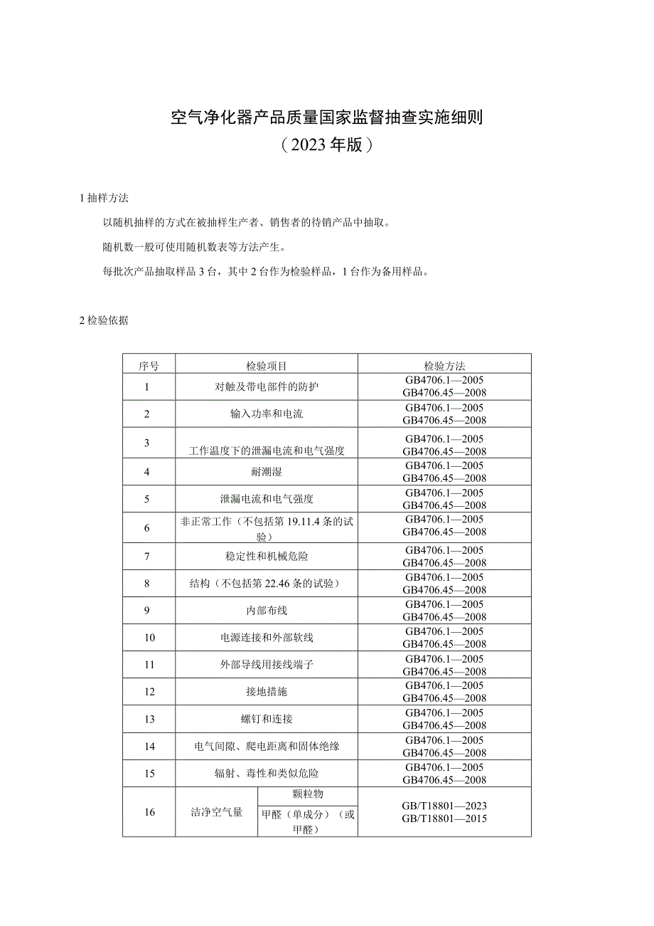 20 空气净化器产品质量国家监督抽查实施细则（2023年版）.docx_第1页