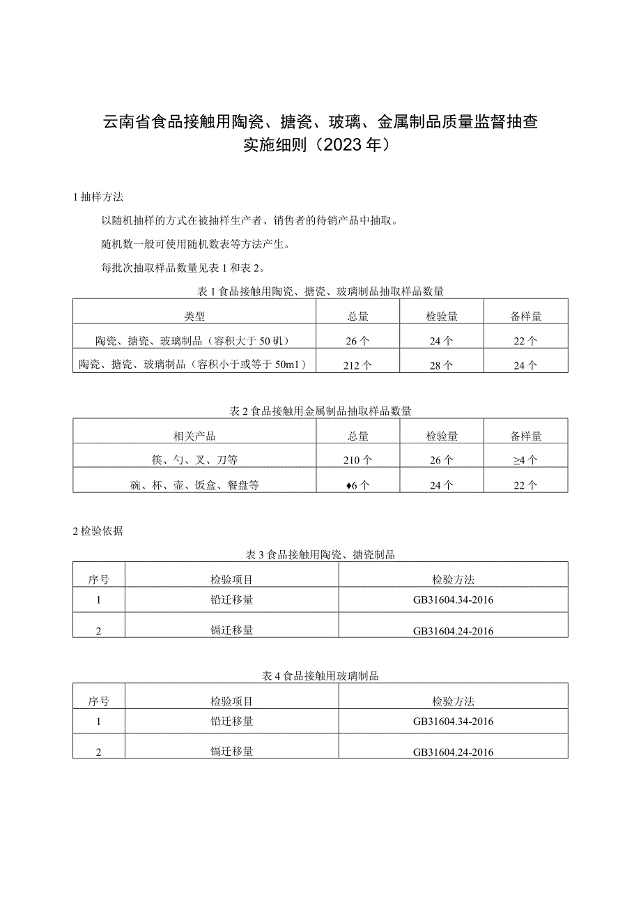 011 2023年云南省食品接触用陶瓷搪瓷玻璃金属制品质量监督抽查实施细则.docx_第1页