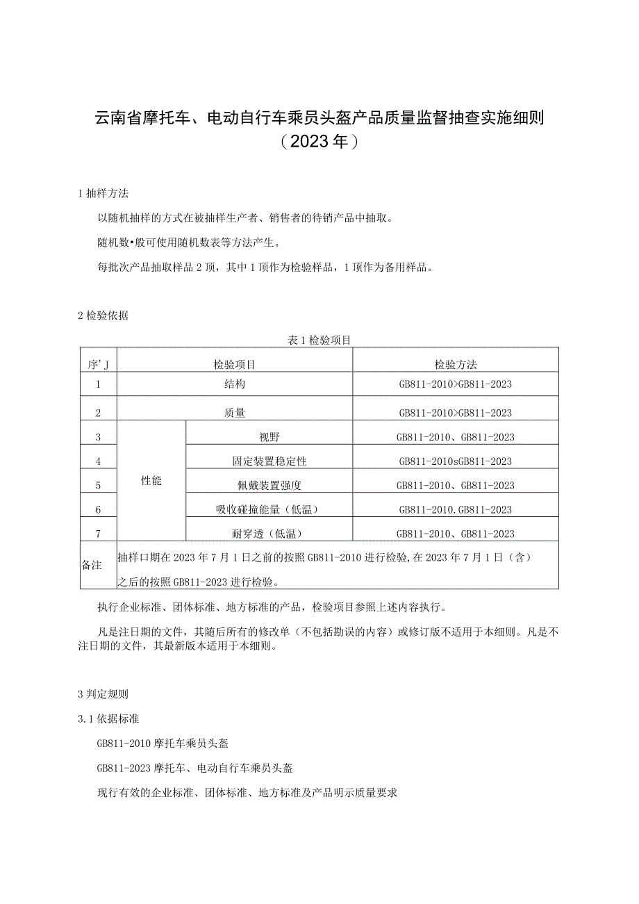 015 2023年云南省摩托车电动自行车头盔产品质量监督抽查实施细则.docx_第1页