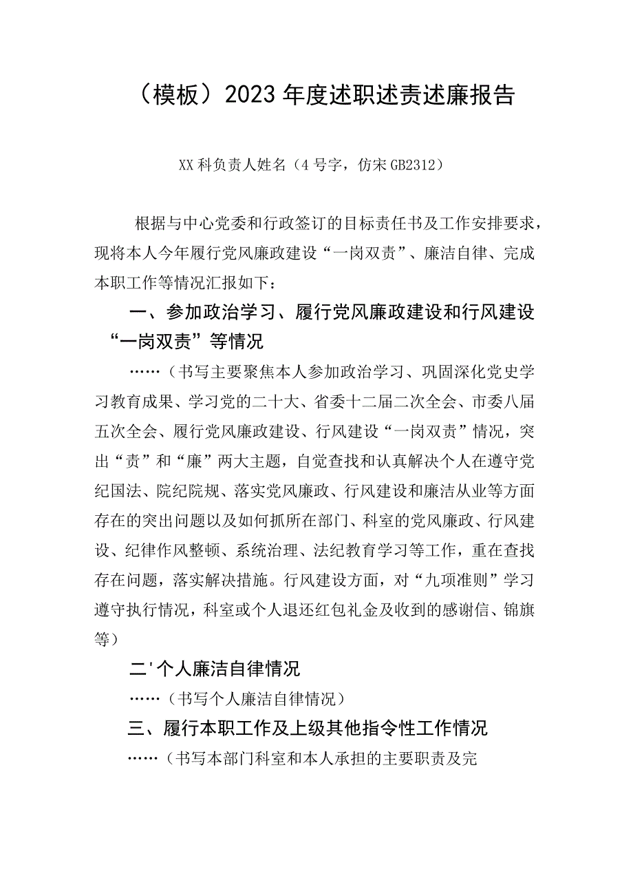 (模板)2023年度述职述责述廉报告(1).docx_第1页