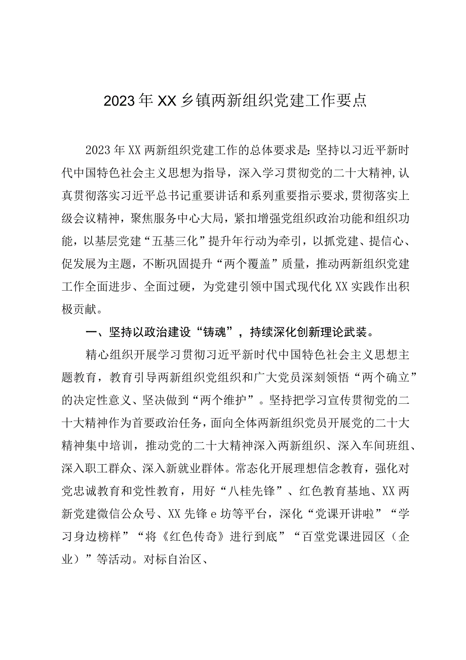 2023年XX乡镇两新组织党建工作要点.docx_第1页