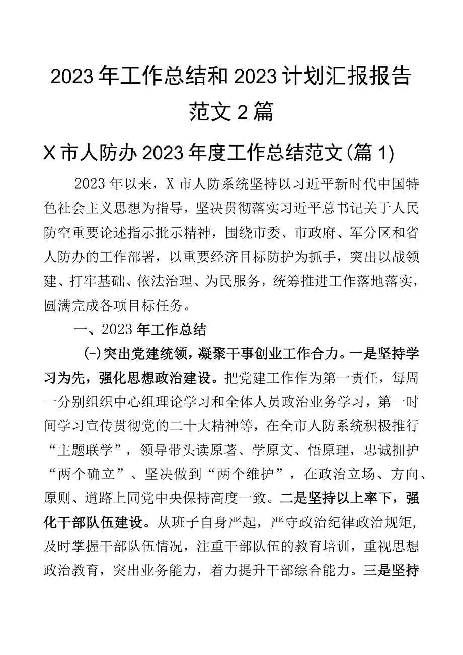 2023年工作总结和2023计划汇报报告范文2篇.docx_第1页