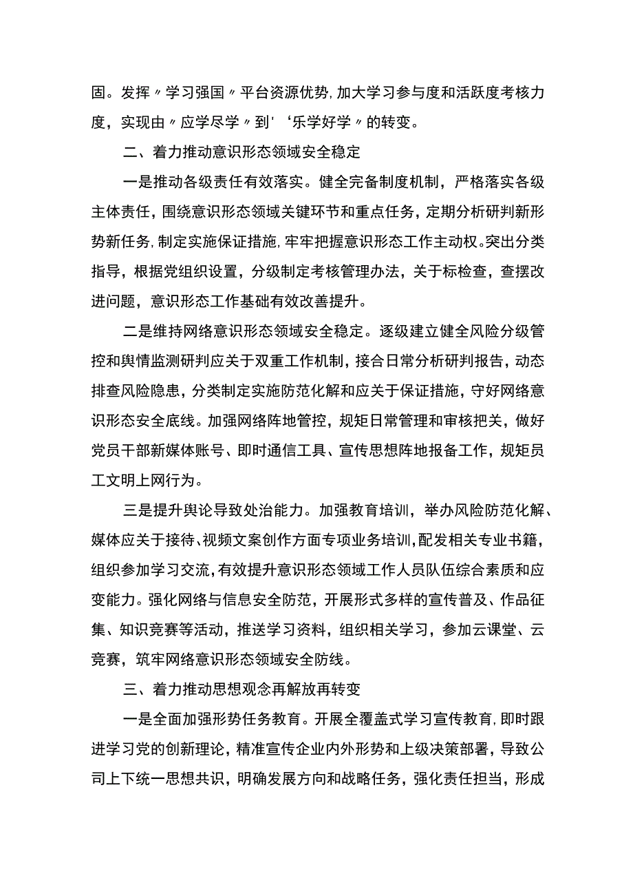 2023年宣传思想工作总结2023年工作计划（集团公司）.docx_第2页