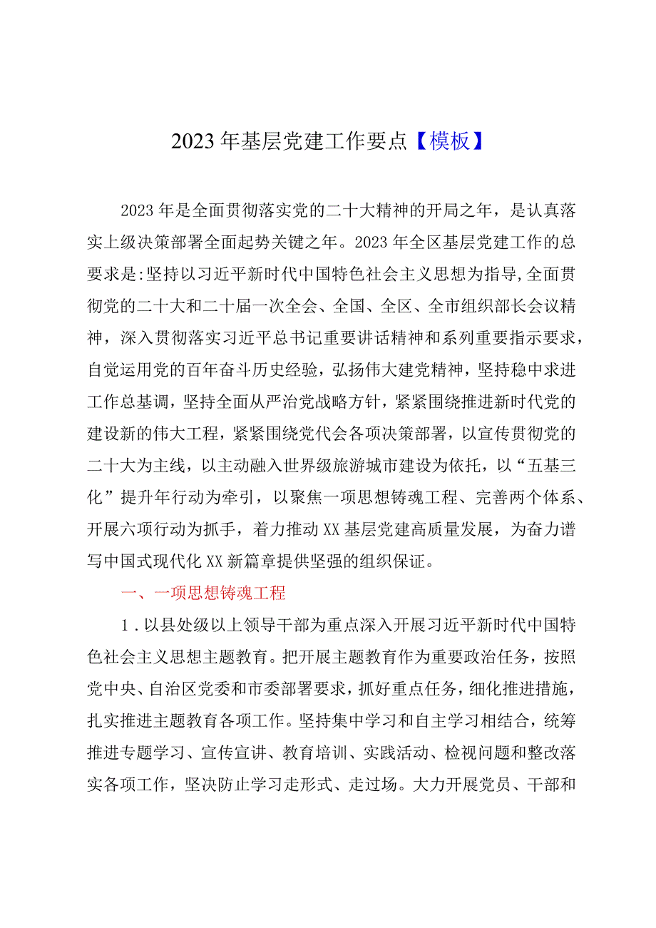 2023年基层党建工作要点模板.docx_第1页