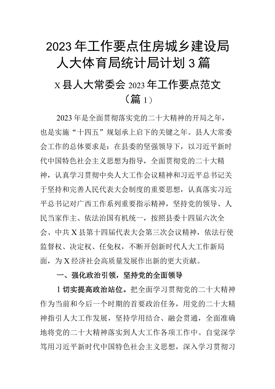 2023年工作要点住房城乡建设局人大体育局统计局计划3篇.docx_第1页