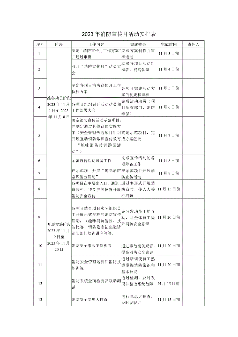 2023年消防宣传月活动安排表.docx_第1页