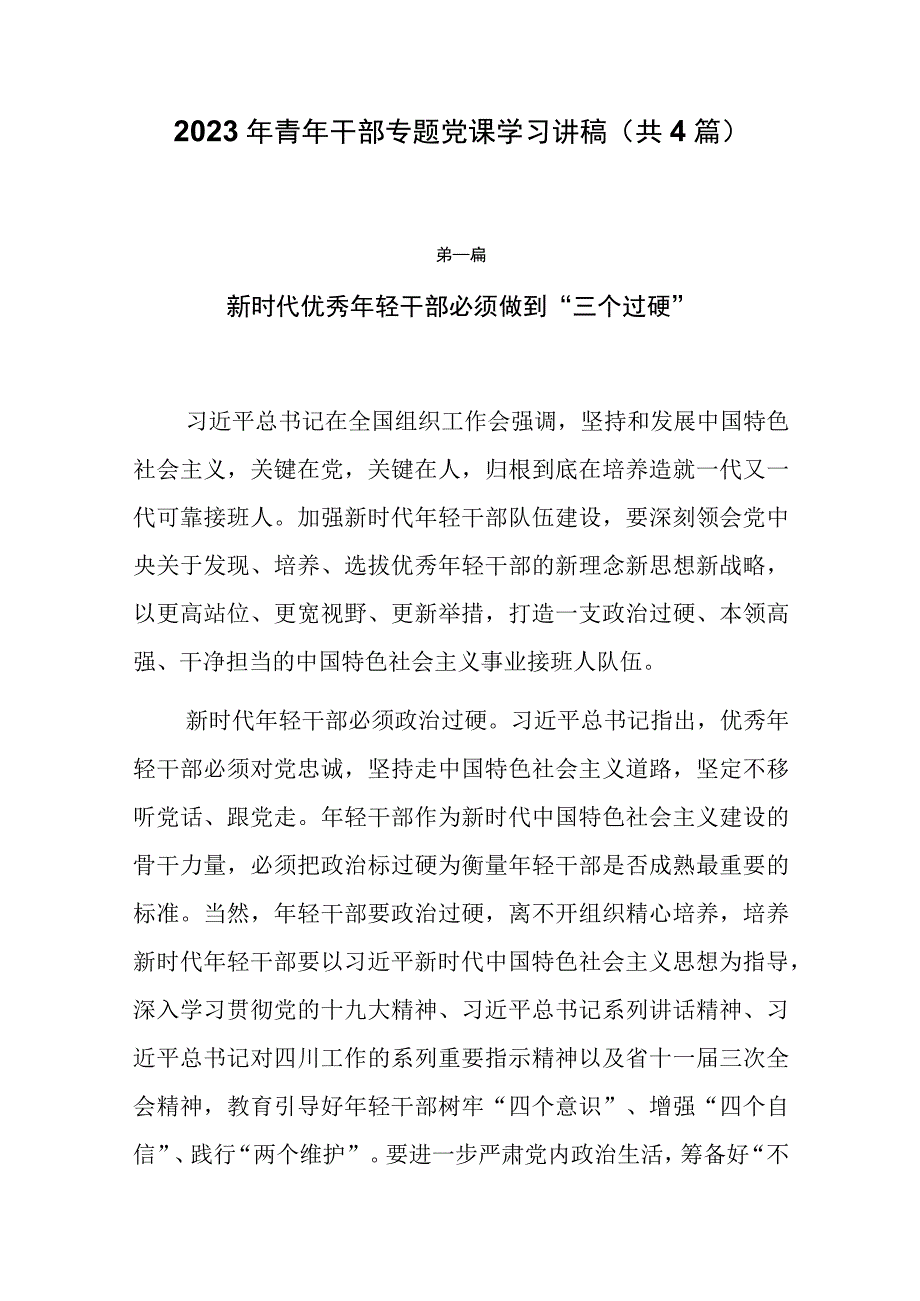 2023年青年干部专题党课学习讲稿共4篇.docx_第1页