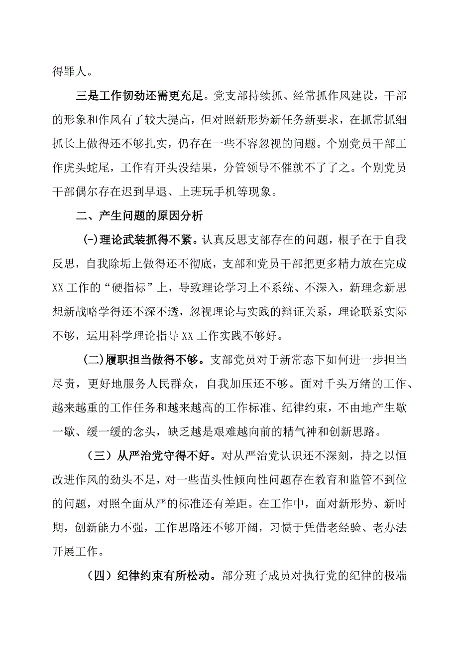 2023年度组织生活会党支部班子及个人对照检查材料三篇.docx_第3页