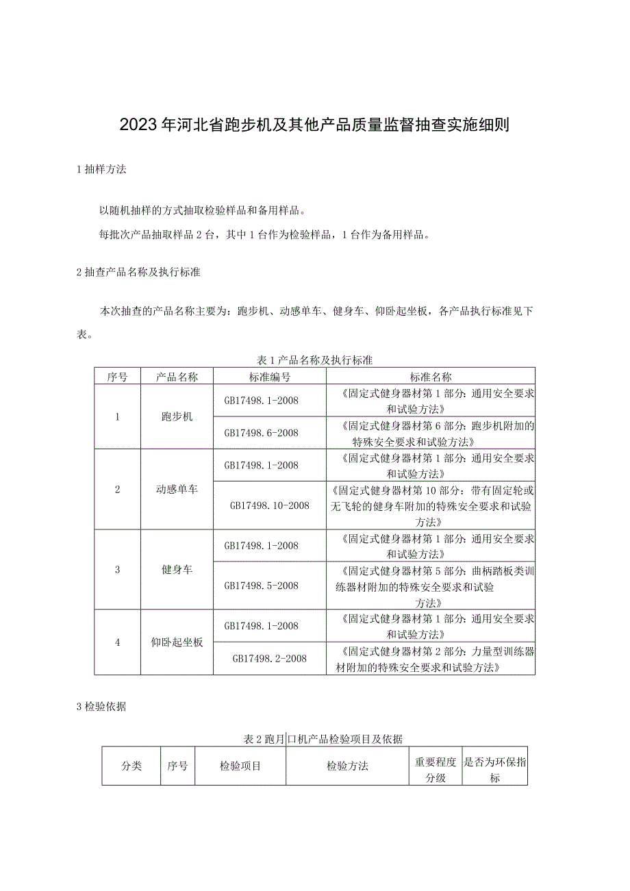 2023年河北省跑步机及其他产品质量监督抽查实施细则.docx_第1页