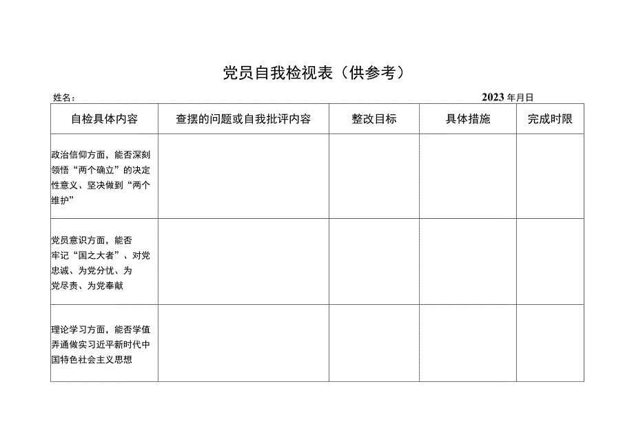 2023年民主评议党员自我检视表.docx_第1页