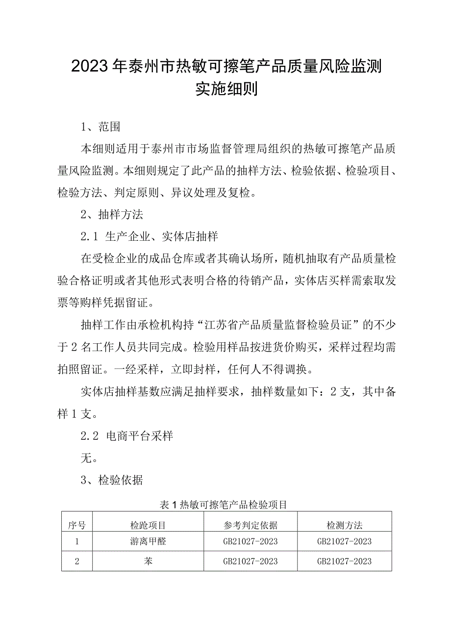 2023年泰州市市级产品质量风险监测实施细则（热敏可擦笔）.docx_第1页