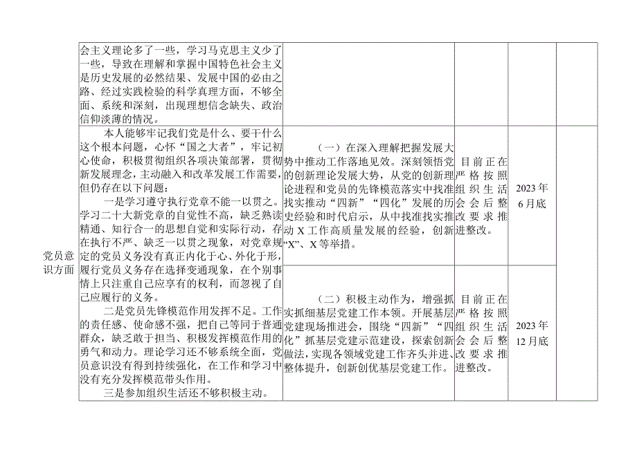 2023年度组织生活会个人问题整改措施台账信仰意识表格清单.docx_第2页