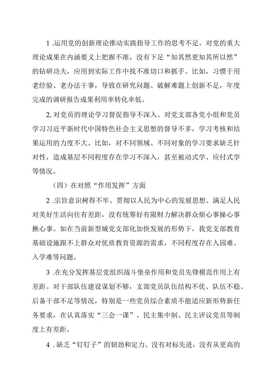 2023年度组织生活会党支部班子及党支部书记个人对照检查材料各一篇.docx_第3页