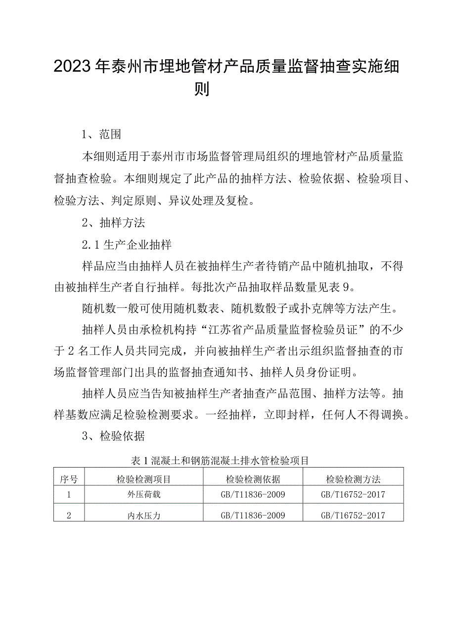 2023年泰州市市级产品质量监督抽查实施细则（埋地管材）.docx_第1页