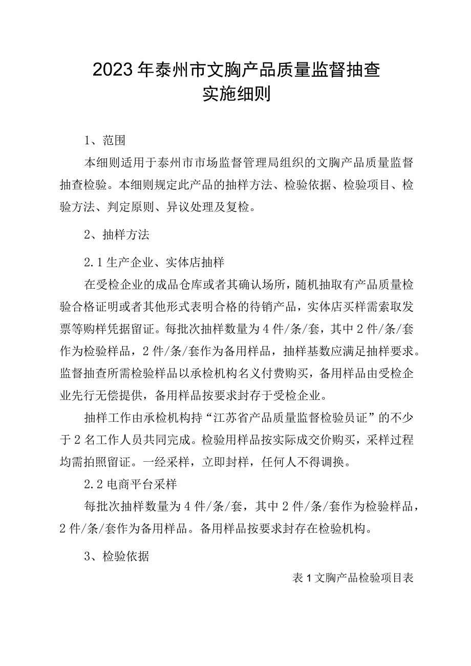 2023年泰州市市级产品质量监督抽查实施细则（文胸）.docx_第1页