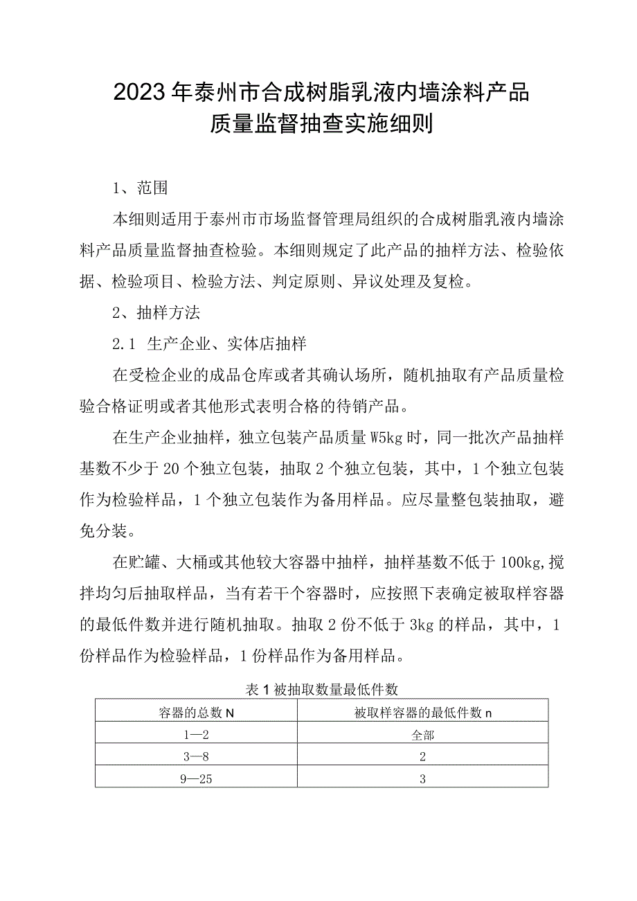 2023年泰州市市级产品质量监督抽查实施细则（合成树脂乳液内墙涂料）.docx_第1页