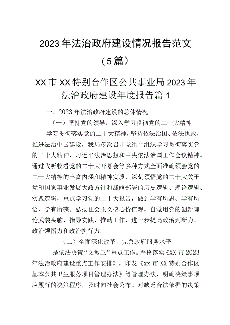 2023年法治政府建设情况报告范文（5篇）.docx_第1页